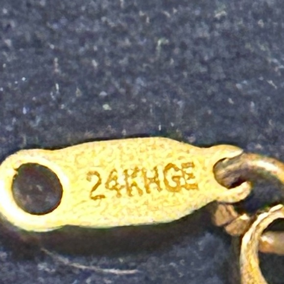 24K HGE Vintage Gold Chain Bracelet Oval Link with Charm - Picture 5 of 10